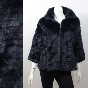 Ladies Faux Fur Zip 3/4 Sleeve Jacket
